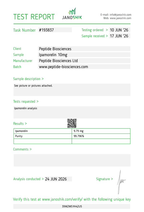 Ipamorelin Certificate of Analysis (HPLC purity report)