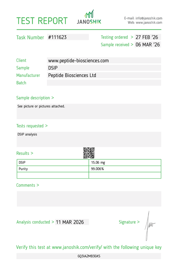 DSIP (Delta Sleep-Inducing Peptide) Certificate of Analysis (HPLC purity report)